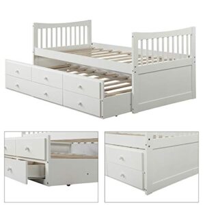 Read more about the article Wseffc Children’s Bedroom bunk Bed Frame, Twin Captain Bed with Trundle and Drawers, 3-in-one Solid Wood Daybed with Storage for Kids Guests, White