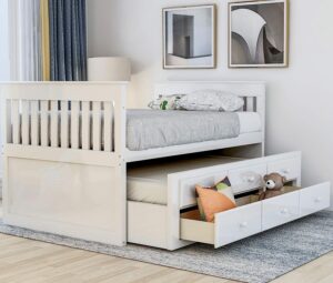 Read more about the article Twin Captain’s Bed Storage daybed with Trundle and Drawers for Kids Guests (White)