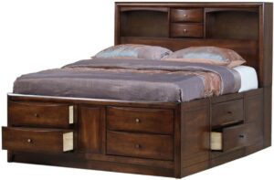 Read more about the article Coaster Hillary Captains Bed in Warm Brown and Brushed Nickel-King – King