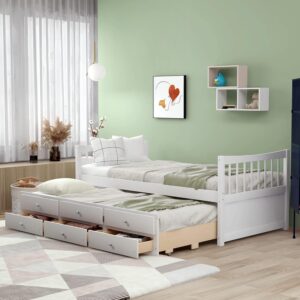 Read more about the article Twin Captain’s Bed Storage Daybed with Trundle and Drawers for Kids Teens and Adults, White